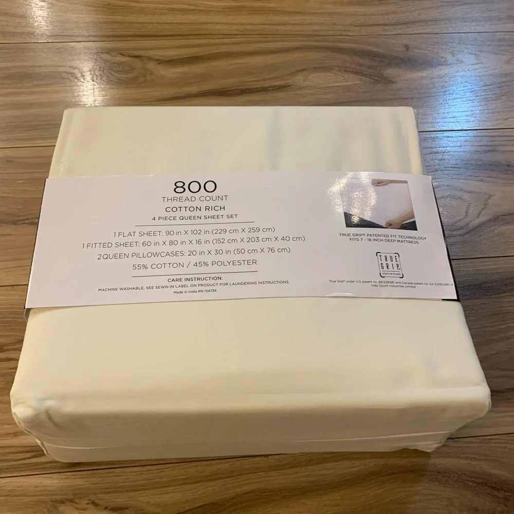 Color Sense 800TC Luxury Cotton-Blend Sheet Set - Queen - Ivory